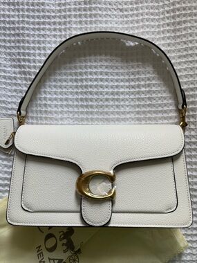 Coach Tabby White Pebbled Leather Shoulder Bag with Gold 'C' Hardware